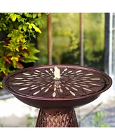 Outdoor Bird Bath Water Fountain with Metal Crosshatch Design - 28.5-Inch - Includes Led Lights