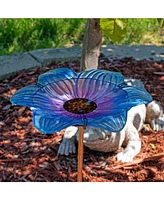 Glass Bird Bath Bowl - 11.5” Diameter - Includes Deck Clamp and Staked Stand - Morning Glory