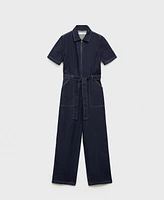 Mango Women's Short-Sleeved Denim Jumpsuit