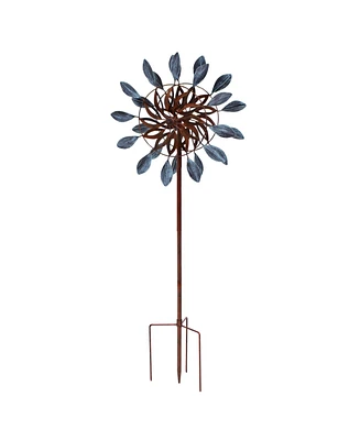Whirling Petals Metal Garden Wind Spinner - Spinner Outdoor Decor with 4-Point Step-In Stake - Dual-Wind Motion - 48" H