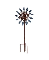 Whirling Petals Metal Garden Wind Spinner - Spinner Outdoor Decor with 4-Point Step-In Stake - Dual-Wind Motion - 48" H