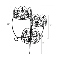 3-Tiered Plant Stand for Indoor or Outdoor Use - Metal Flowerpot Holder - 22" - Set of Two - Black