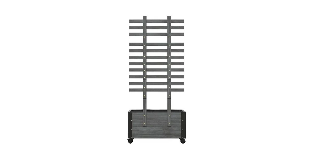 Modern Farmhouse Wooden Raised Garden Bed Planter on Wheels with Trellis for Outdoor Gardening