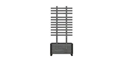 Modern Farmhouse Wooden Raised Garden Bed Planter on Wheels with Trellis for Outdoor Gardening