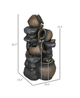 Outsunny 4-Tier 28.3" Resin Solar Water Fountain with Led Lights and Pump