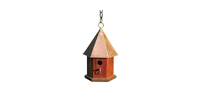 Solid Mahogany Wood Songbird Birdhouse with Shiny Copper Roof