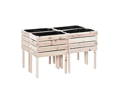Farmhouse 4-Piece Wooden Elevated Raised Garden Bed Planter Box for Outdoor Gardening