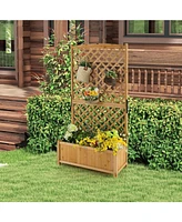 Outdoor Fir Wood Raised Garden Bed Planter Box with High Trellis
