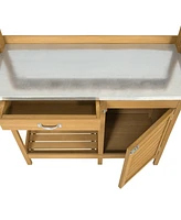 Potting Bench Garden Work Table with Durable Metal Top for Outdoor Gardening