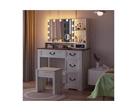 Vlsrka Vanity Set with Mirror & Adjustable Hollywood Lights