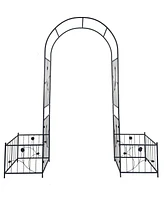 Metal Garden Arch with two plant stands 79.5'' Wide x 86.6'' High Climbing Plants Support Rose Arch Outdoor Black