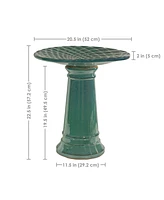 Rennes Outdoor Ceramic Bird Bath - 22.5" H - Uv- and Frost-Resistant - Glazed Bowl and Pedestal with Turquoise Finish