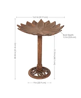 Garden Lotus Metal Bird Bath with Uv-Resistant Finish - Cast Aluminum - Copper Patina - 16.5"