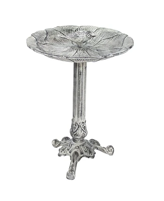 Bird and Blossom Metal Bird Bath with Uv-Resistant Finish - Cast Aluminum - Antique Gray - 13"
