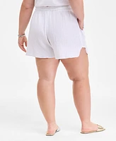 On 34th Plus Cotton Gauze Drawstring Curved Shorts, Exclusively at Macy's