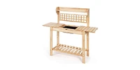Garden Potting Bench Table with Bottom Shelf and Removable Sink for Outdoor Gardening