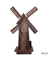 Outdoor Wooden Dutch-Inspired Rustic Windmill Lawn and Garden Yard Decorative Statue - 34"