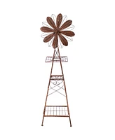 51-Inch Rustic Windmill Metal Garden Statue with Tiers - Yard Art, Lawn and Garden Sculpture Decor - Brown/Copper