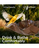 Abstract Blossom Copper Bird Bath for Outside with Stake - Uv-Resistant Finish - 34.25" H