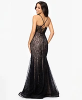 Blondie Nites Juniors' Lace Sweetheart-Neck Lace-Up-Back Gown