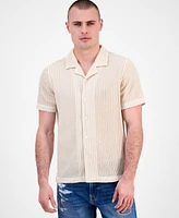 Guess Men's Larson Knitted Short Sleeve Button-Front Camp Shirt