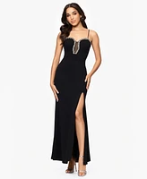 Blondie Nites Juniors' Embellished Sweetheart-Neck Gown