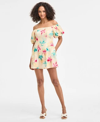 Bar Iii Women's Printed Off-The-Shoulder Mini Sheath Dress, Exclusively at Macy's