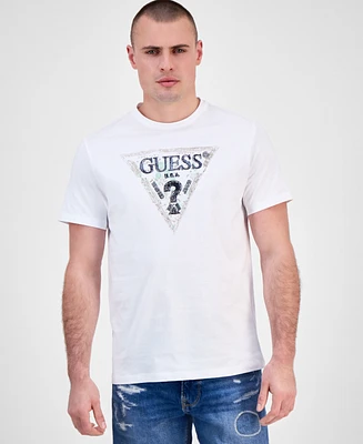 Guess Men's Short Sleeve Triangle Logo Crewneck T-Shirt