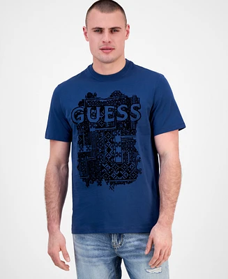 Guess Men's Short Sleeve Flock Box Crewneck T-Shirt