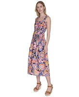 Eliza J Women's Cotton Smocked-Waist Floral-Print Dress