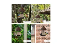 Outdoor Metal Mesh Tube Bird Feeder with Perch, Roof, and Squirrel-Resistant Design