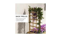 Elevated Wooden Planter Shelf with Detachable Trellis Stand