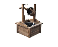 Outdoor Garden Solid Wood Wishing Well Water Fountain with Bucket and Pump
