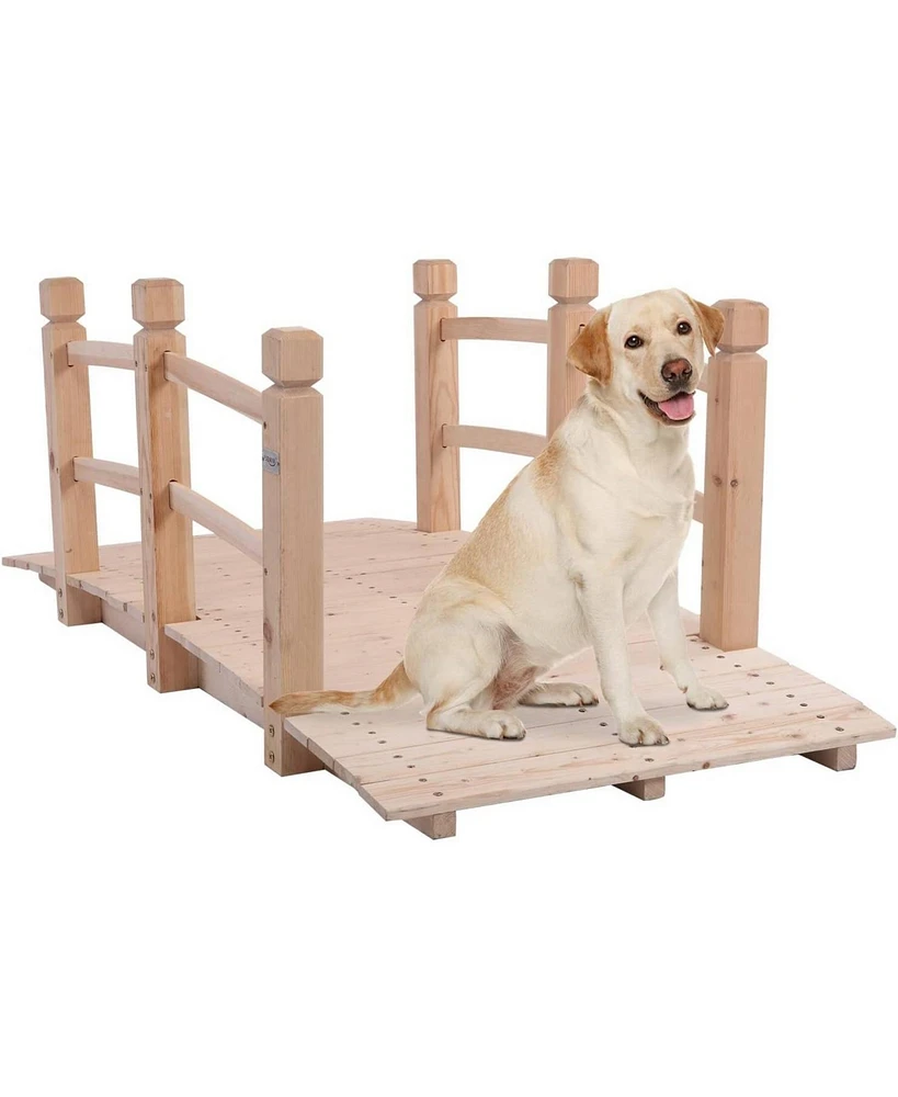 Outdoor Solid Wood 5-Ft Garden Bridge in Natural Wood Finish