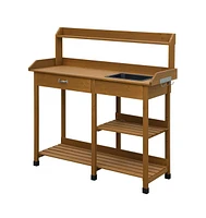 Modern Garden Potting Bench Table with Sink, Storage Shelves, and Drawer for Outdoor Gardening