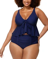 Raisins Curve Trendy Plus Size Topanga Ruffle Trim Bikini Top Costa Bikini Bottoms