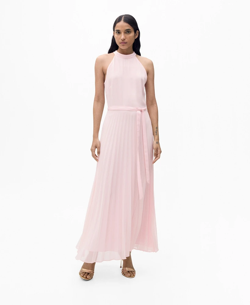 Mango Women's Pleated Halter Neck Dress