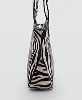 Mango Women's Zebra-Print Leather Bag