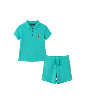 Andy & Evan Little Boys Toddler/Child Aqua Waffle Polo and Shorts Set