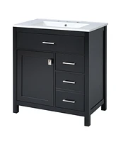 30-Inch Black Bathroom Vanity with Ceramic Sink and Ample Storage - Ideal Choice for Small Bathrooms