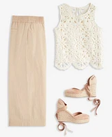 On 34th Womens Crochet Tank Cropped Wide Leg Pants Melindaa Espadrille Wedge Sandals Exclusively At Macys