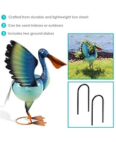 Pierre the Pelican 20.75-Inch Iron Garden Statue with Built-In Planter - Includes 2 Ground Stakes