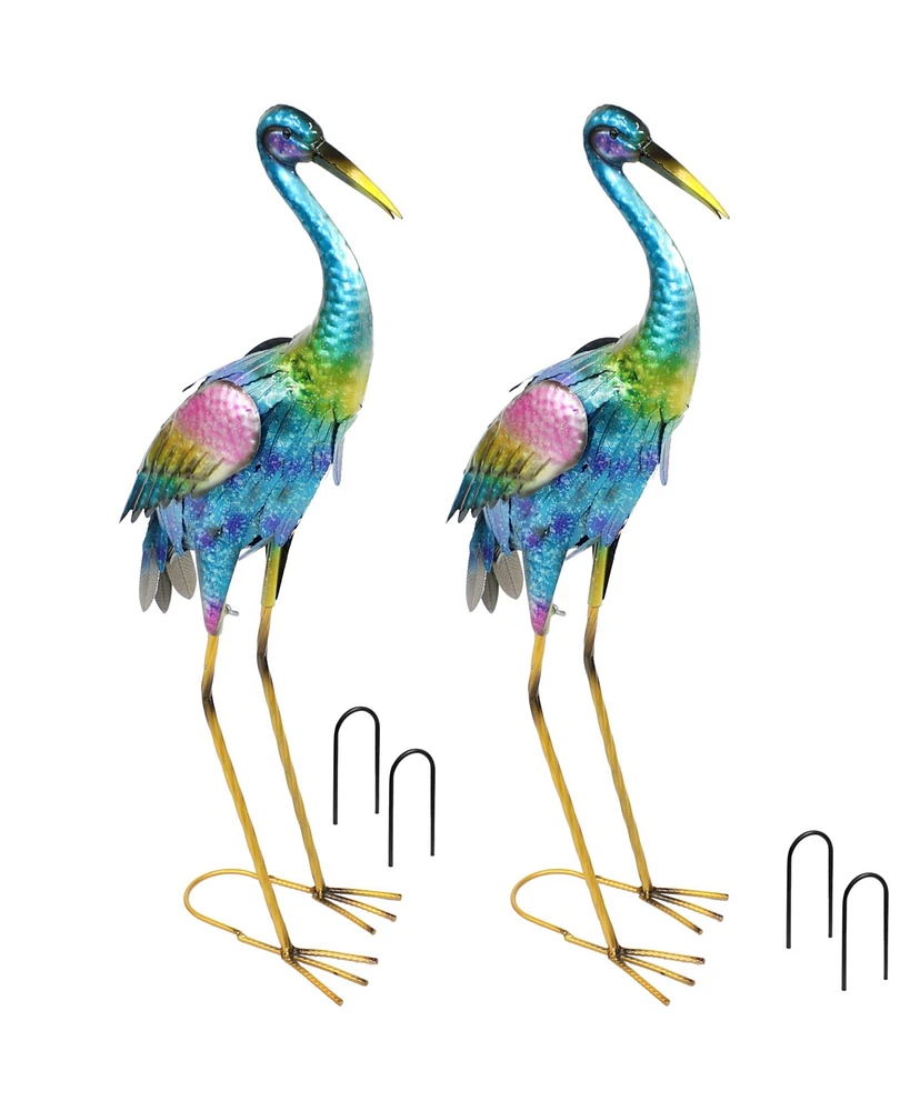 29-Inch Outdoor Metal Crane Statue - Yard Art, Lawn and Garden Sculpture Decor - Powder-Coated Paint Finish - 2 Statues