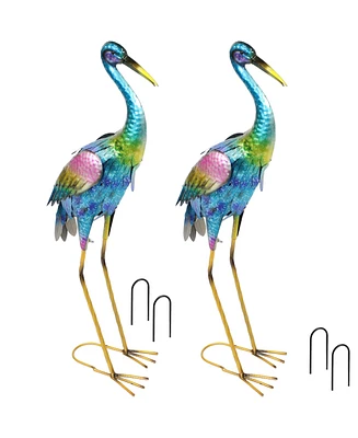 29-Inch Outdoor Metal Crane Statue - Yard Art, Lawn and Garden Sculpture Decor - Powder-Coated Paint Finish - 2 Statues