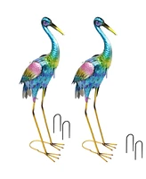 29-Inch Outdoor Metal Crane Statue - Yard Art, Lawn and Garden Sculpture Decor - Powder-Coated Paint Finish - 2 Statues