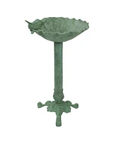 Autumnal Leaf Metal Bird Bath with Uv-Resistant Finish - Cast Aluminum - Green Patina - 11.75"