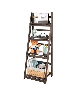 Unho Foldable Garden Plants Stand Vintage 4-Tier Ladder Storage Rack Shelves Bookcase