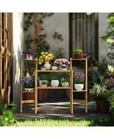 Unho 6 Tiers Wood Bamboo Tall Plant Shelf Plant Holders Corner Flower Pots Holder