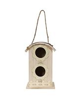 2-Level Wooden Bungalow Hanging Outdoor Bird House - Platane Wood Garden Decor - Features Two 1.75-Inch Diameter Openings and 0.5-Inch Long Perches