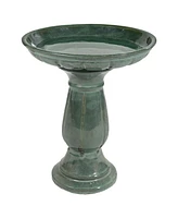 Avignon Outdoor Ceramic Bird Bath - 18.75" H - Uv- and Frost-Resistant - Pedestal Design - Green Mist